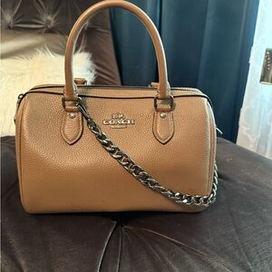 Coach Tan Satchel with Textured Leather and Chain Strap